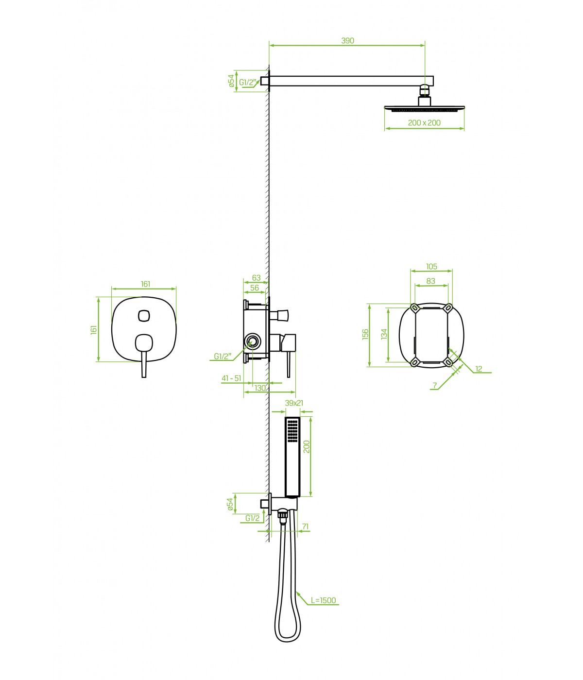Duschsystem Unterputz Armatur Set POLLA Silber