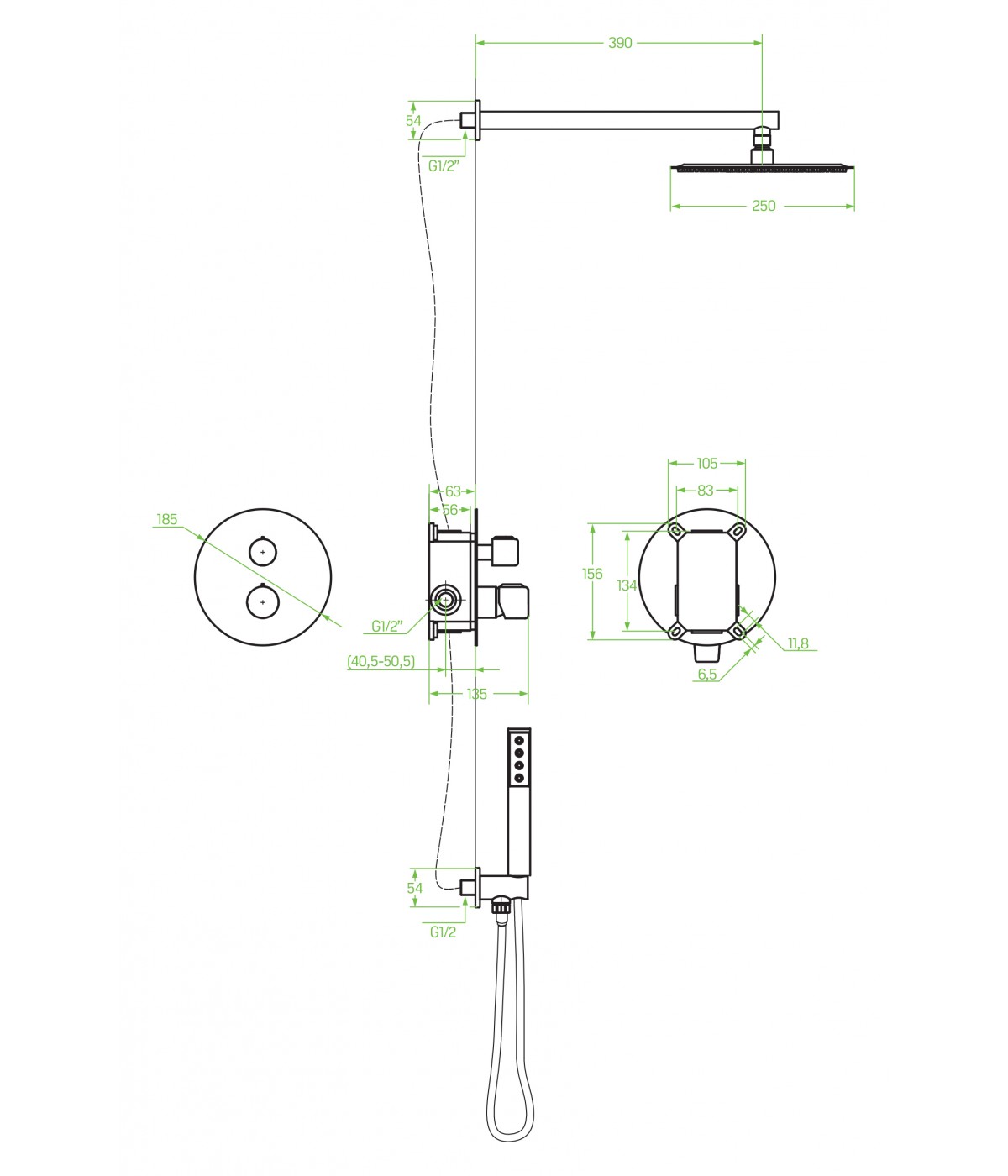 Duschsystem Unterputz Armatur Set PRETTO Silber