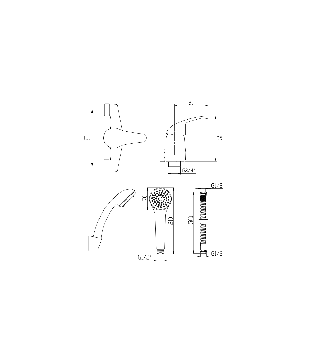 Brausearmatur MITRIS Silber Badarmatur Duschbatterie Komplette Set