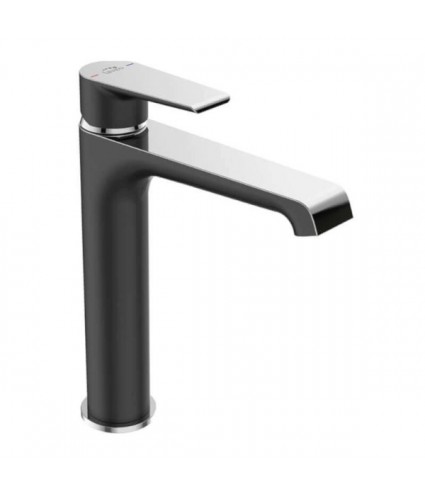 Waschtischarmatur Hoch LARGO Schwarz-Silber Badarmatur Waschtischbatterie + Click-Clack