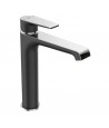 Waschtischarmatur Hoch LARGO Schwarz-Silber Badarmatur Waschtischbatterie + Click-Clack