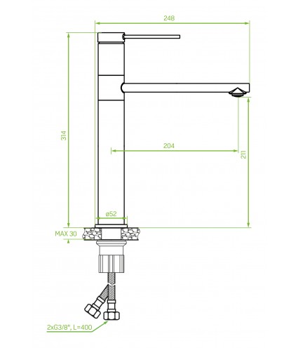 Waschtischarmatur Hoch PINAR Silber Badarmatur Waschtischbatterie + Click-Clack