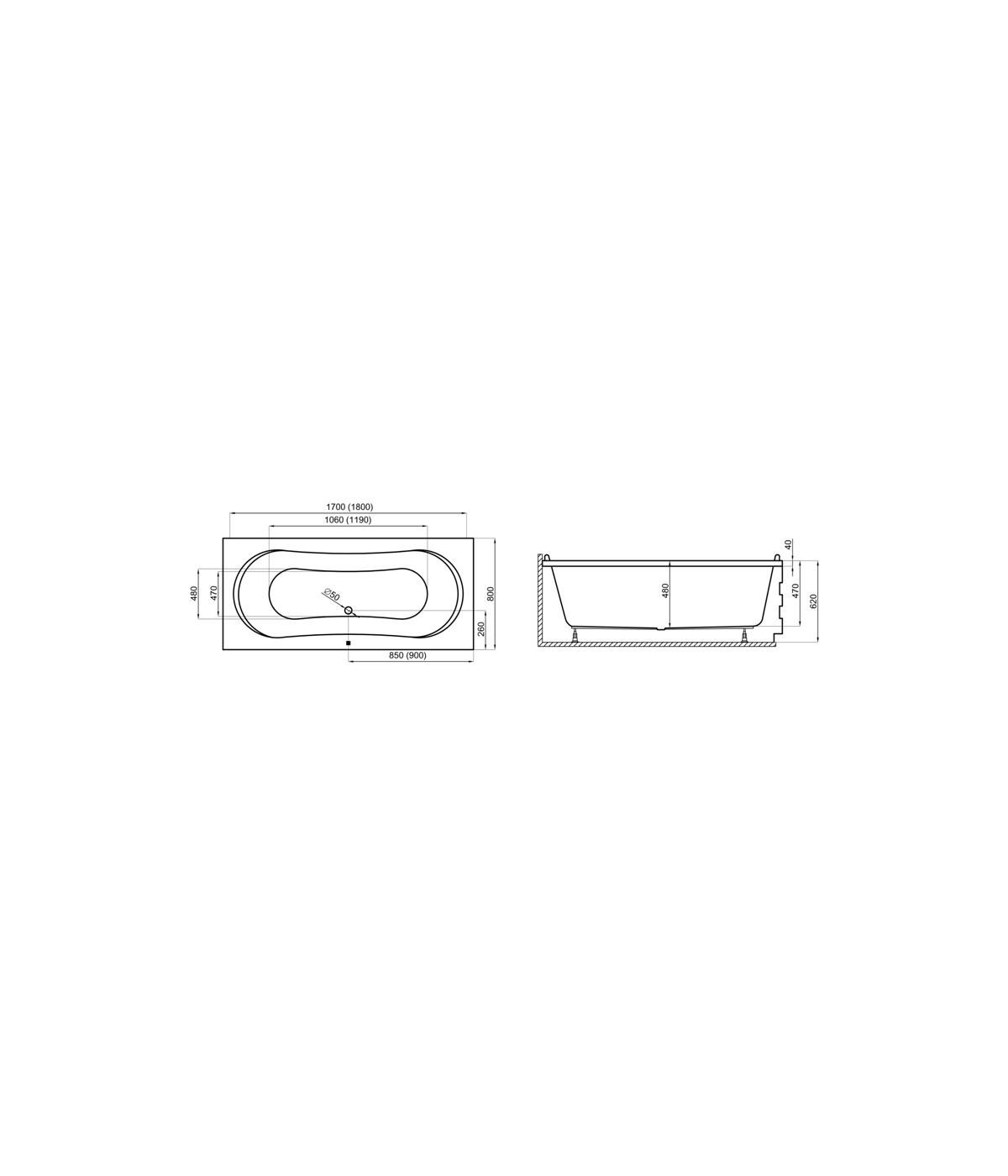 RECHTECK BADEWANNE 170x80 LONG Ablaufgarnitur + Füße GRATIS !