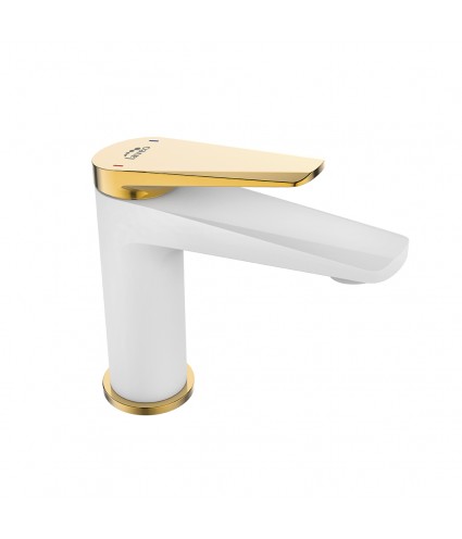 Waschtischarmatur Kleine RUBIO Weiß-Gold Badarmatur Waschtischbatterie + Click-Clack