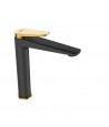 Waschtischarmatur Kleine RUBIO Schwarz-Gold Badarmatur Waschtischbatterie + Click-Clack