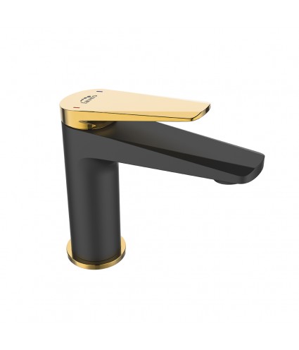 Waschtischarmatur Kleine RUBIO Schwarz-Gold Badarmatur Waschtischbatterie + Click-Clack