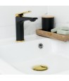 Waschtischarmatur Kleine RUBIO Schwarz-Gold Badarmatur Waschtischbatterie + Click-Clack