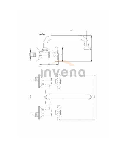 Küchenarmatur Wandmontage ROMA 20 cm Silber Küchenmischer