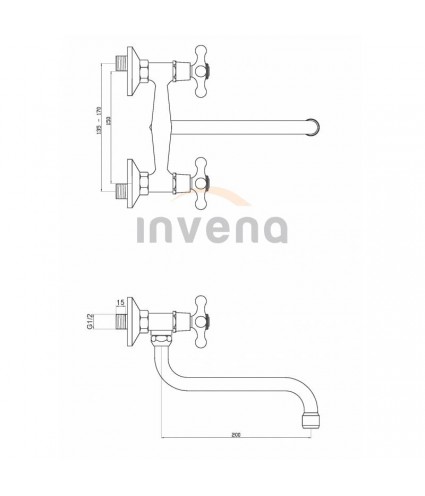 Küchenarmatur Wandmontage ROMA 25 cm Silber Küchenmischer