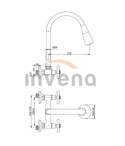 Küchenarmatur ROMA Beige Küchenmischer mit flexiblen Auslauf