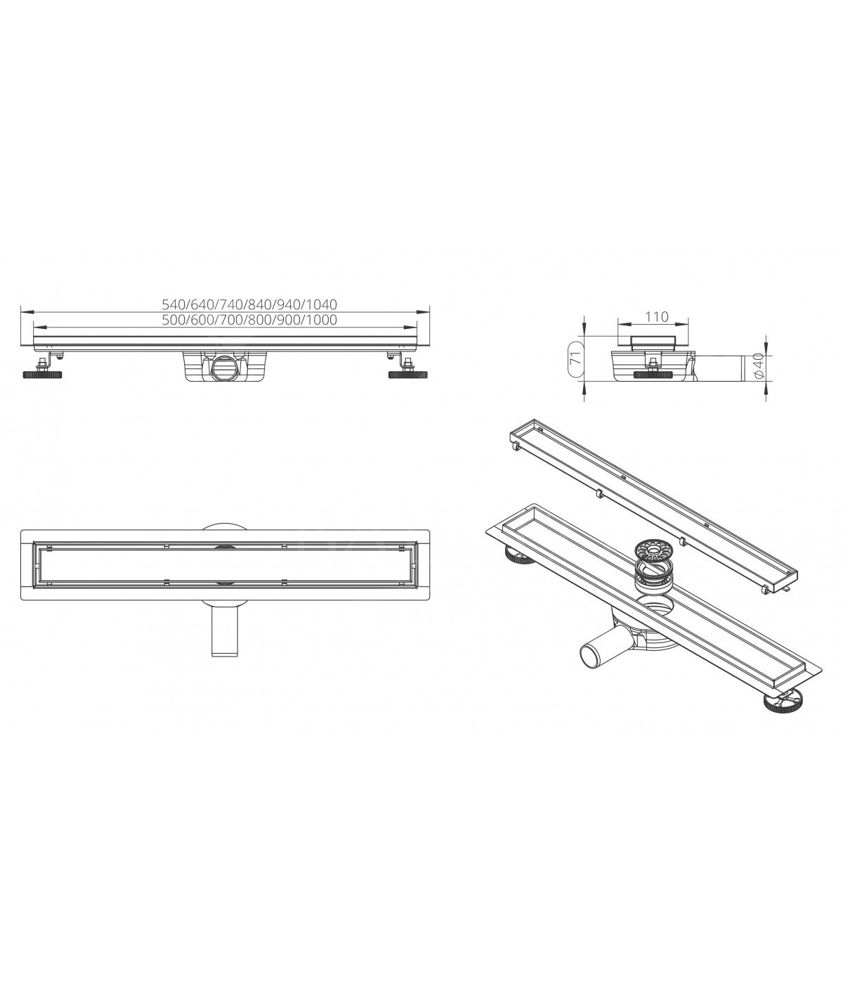 Duschrinnen 360 DRAIN 60 cm in Silber, Abfluss Befliesbar 2in1