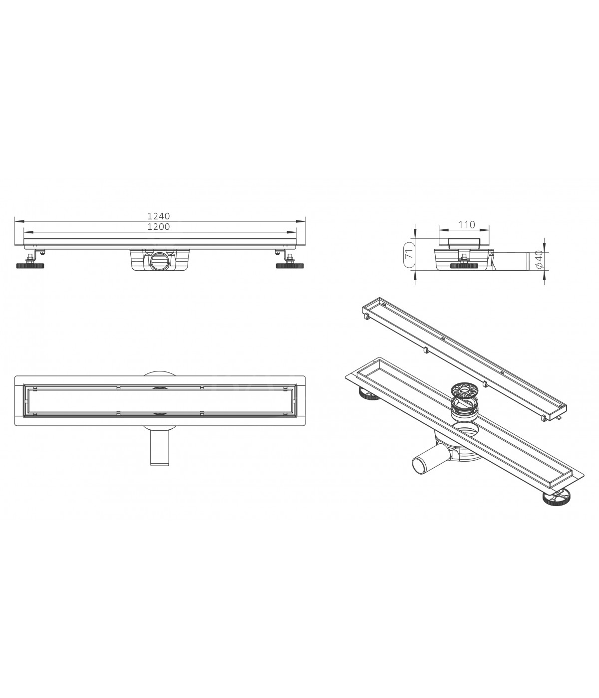 Duschrinnen 360 DRAIN 120 cm in Silber, Abfluss Befliesbar 2in1