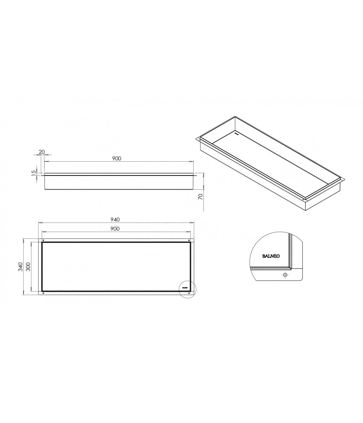 Duschnische Wandnische WALL BOX NO RIM 30x90x7 cm Weiß
