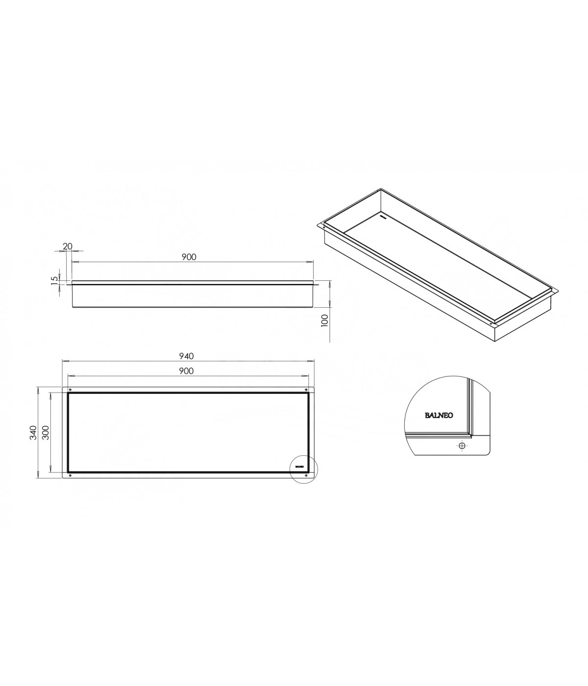 Duschnische Wandnische WALL BOX NO RIM 30x90x10 cm Schwarz