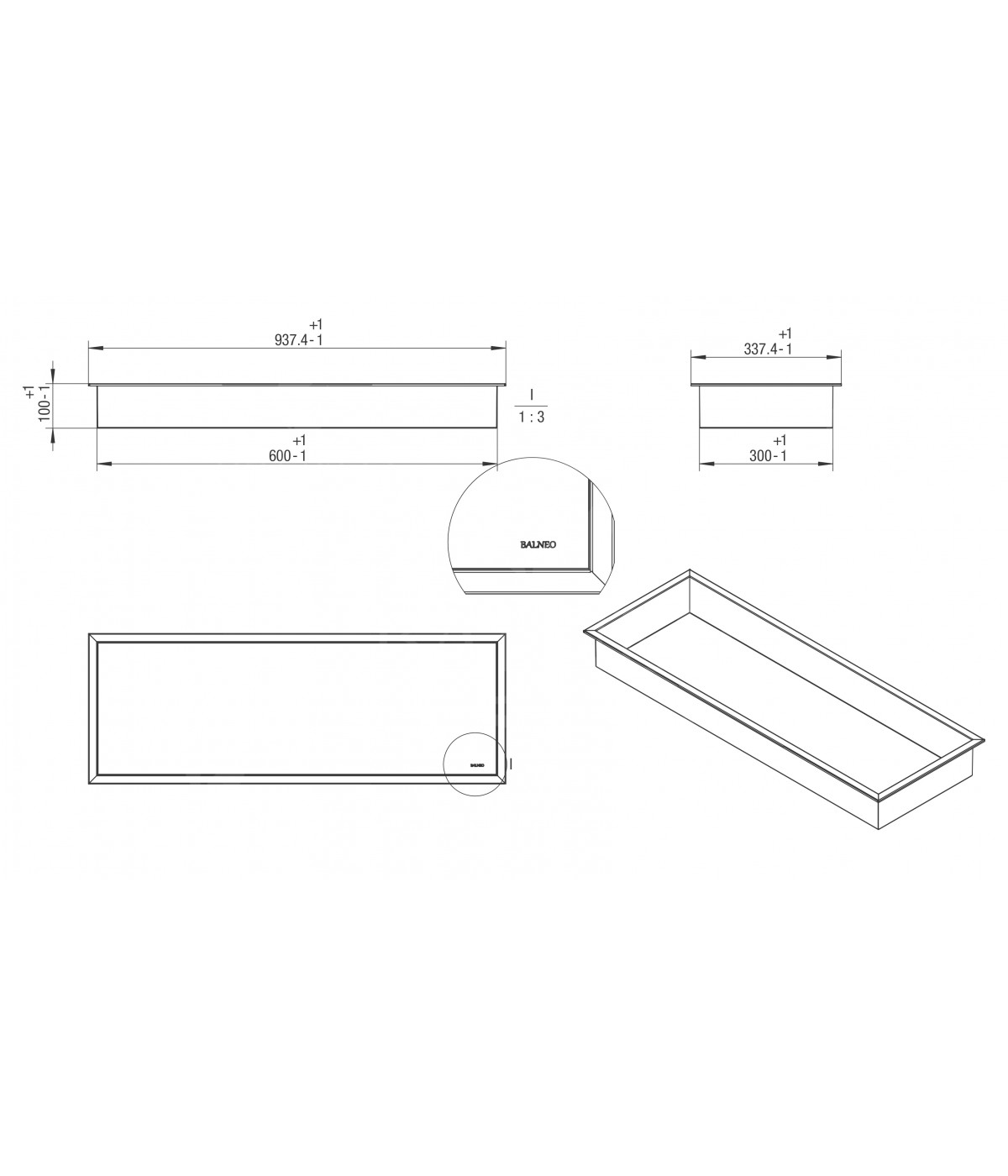 Duschnische Wandnische WALL BOX ONE 30x90x10 cm Schwarz