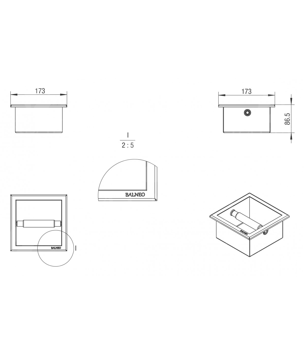 Unterputz Wandnische Toilettenpapierhalter WALL BOX PAPER 1 Schwarz
