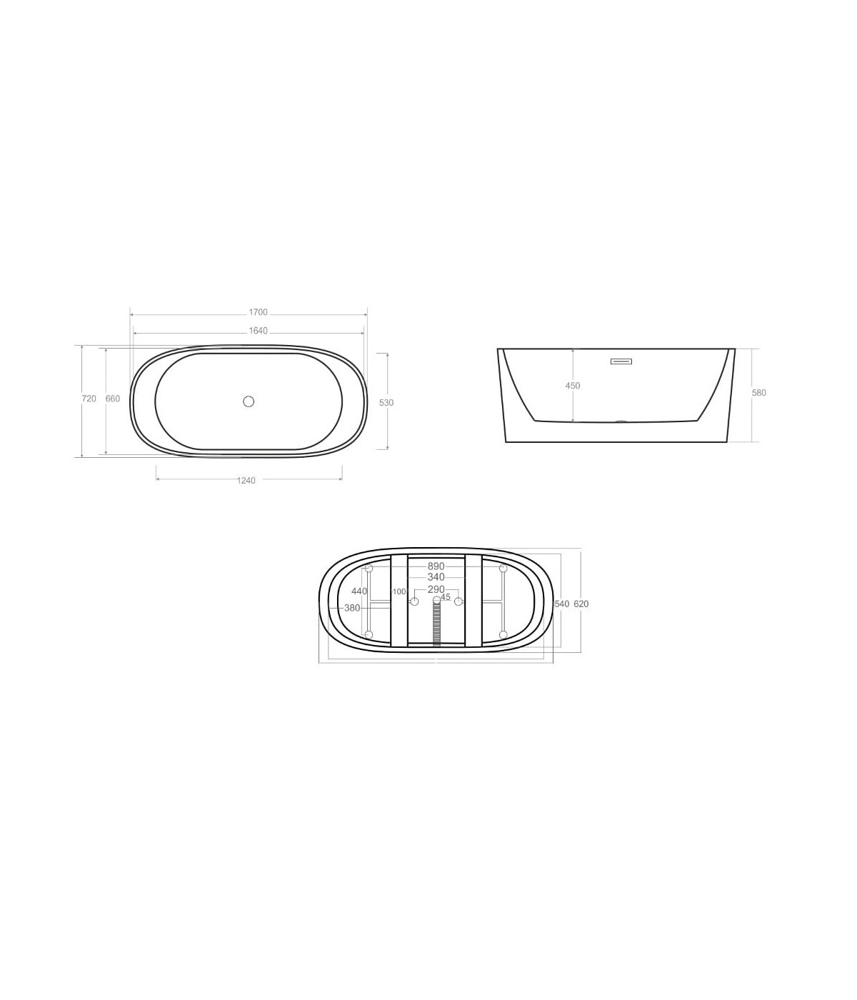 Freistehende Badewanne Oval 170x70 SALINA MONOLITH ACRYL Ablaufgarnitur CLICK CLACK GRATIS !
