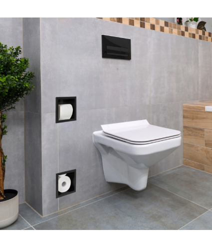 Unterputz Wandnische Toilettenpapierhalter WALL BOX PAPER 2 Schwarz, mit Toilettenpapieraufbewahrung