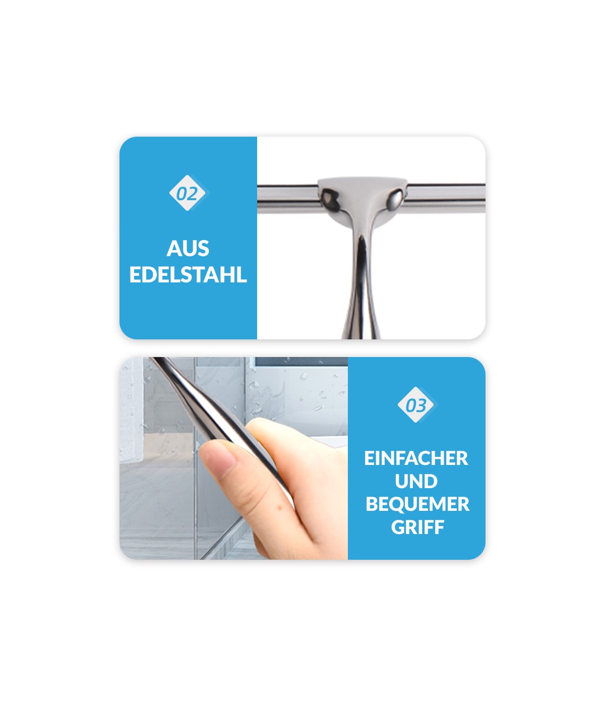 Glaswischer Badwischer, Edelstahl Duschabzieher Silikon-Wasserabstreifer | Abzieher Für Fensterscheiben & Duschkabinen | Chrom