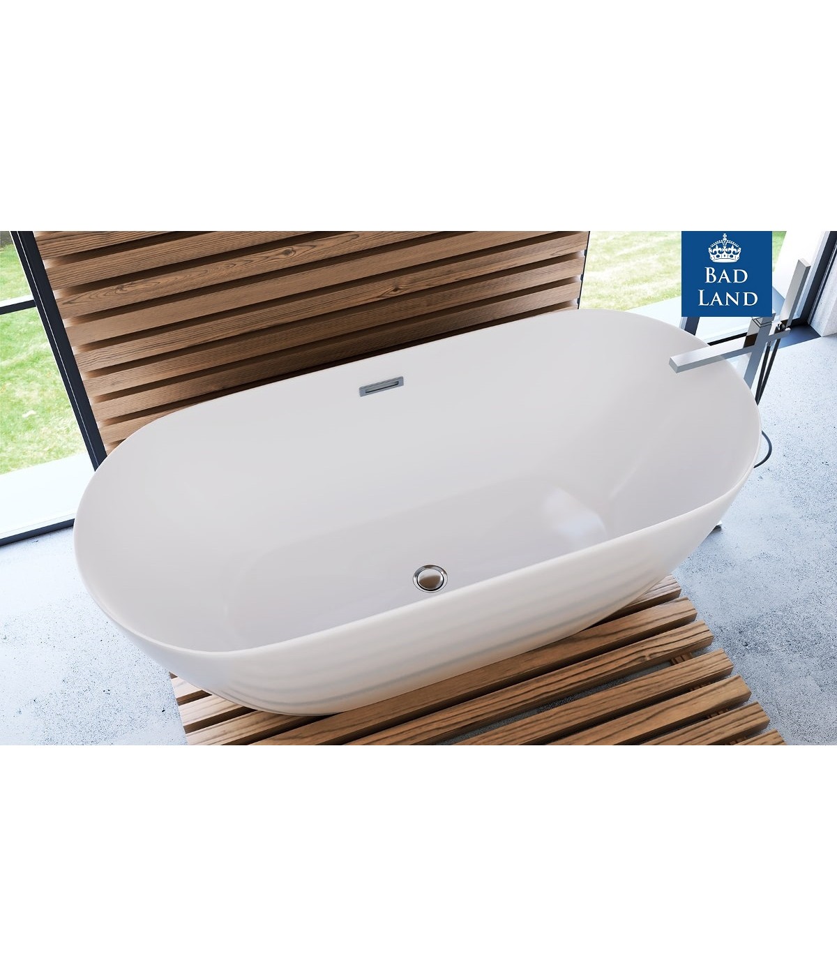 Freistehende Badewanne Oval 170x75 OLVENA MONOLITH ACRYL Ablaufgarnitur CLICK CLACK GRATIS !