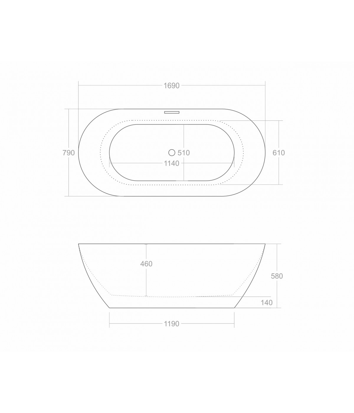 Freistehende Badewanne Oval 170x75 OLVENA MONOLITH ACRYL Ablaufgarnitur CLICK CLACK GRATIS !