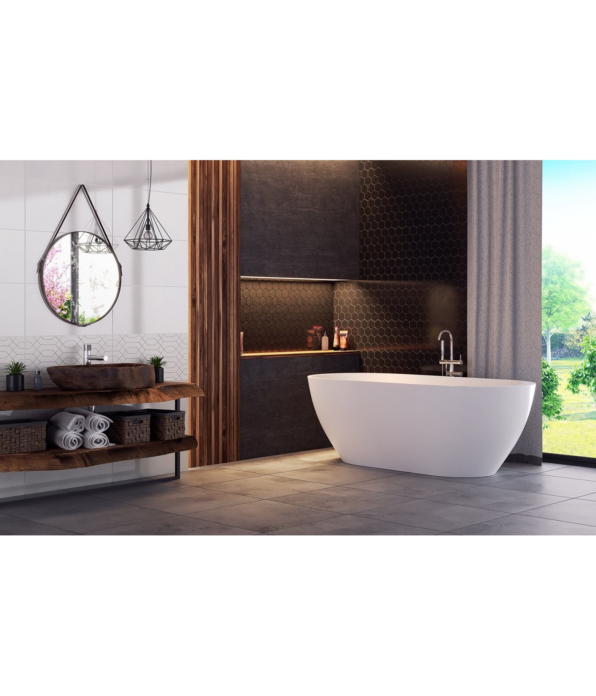 Freistehende Badewanne Oval 170x80 RENOZ MONOLITH ACRYL Ablaufgarnitur CLICK CLACK GRATIS !