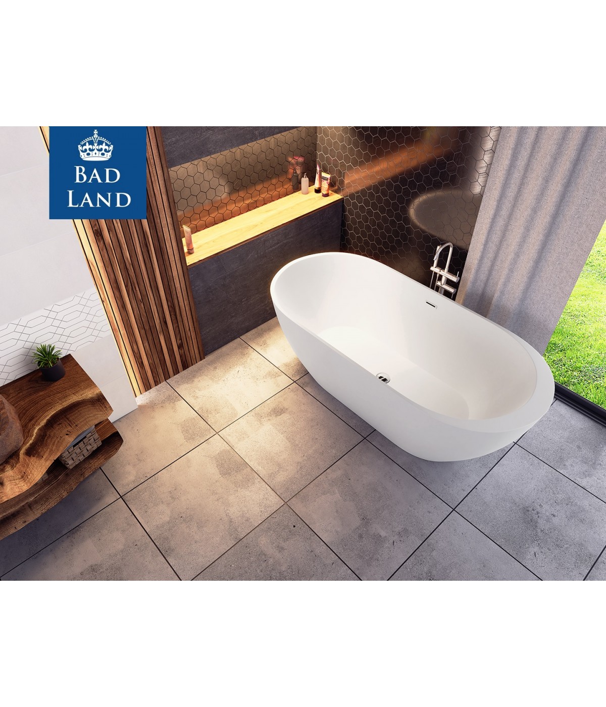 Freistehende Badewanne Oval 170x80 RENOZ MONOLITH ACRYL Ablaufgarnitur CLICK CLACK GRATIS !