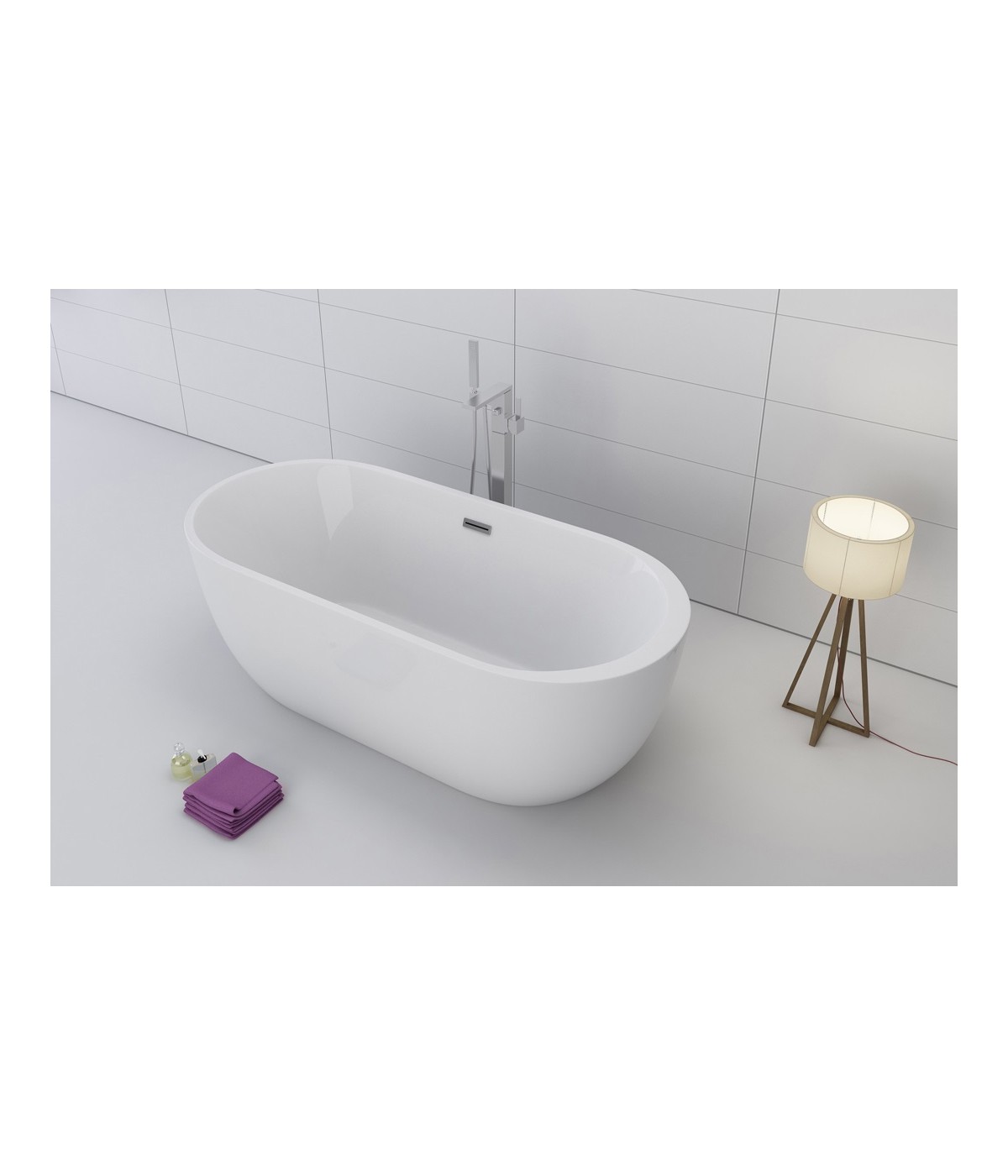 Freistehende Badewanne Oval 170x80 RENOZ MONOLITH ACRYL Ablaufgarnitur CLICK CLACK GRATIS !