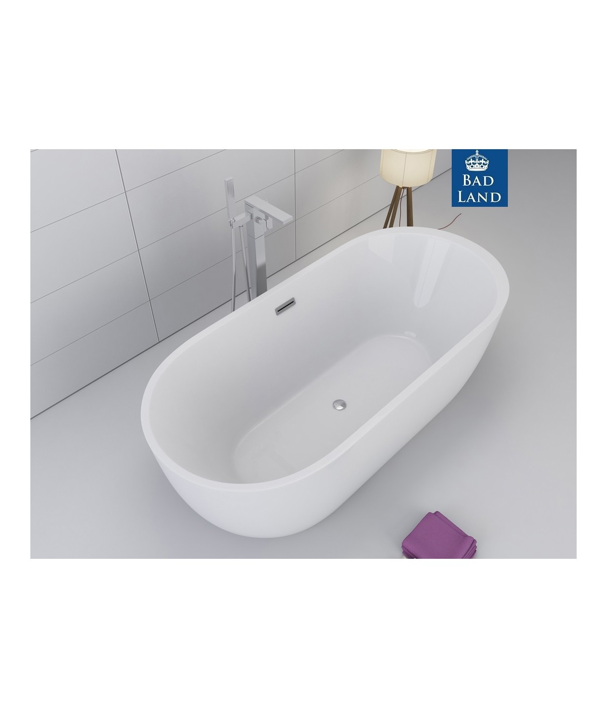 Freistehende Badewanne Oval 170x80 RENOZ MONOLITH ACRYL Ablaufgarnitur CLICK CLACK GRATIS !
