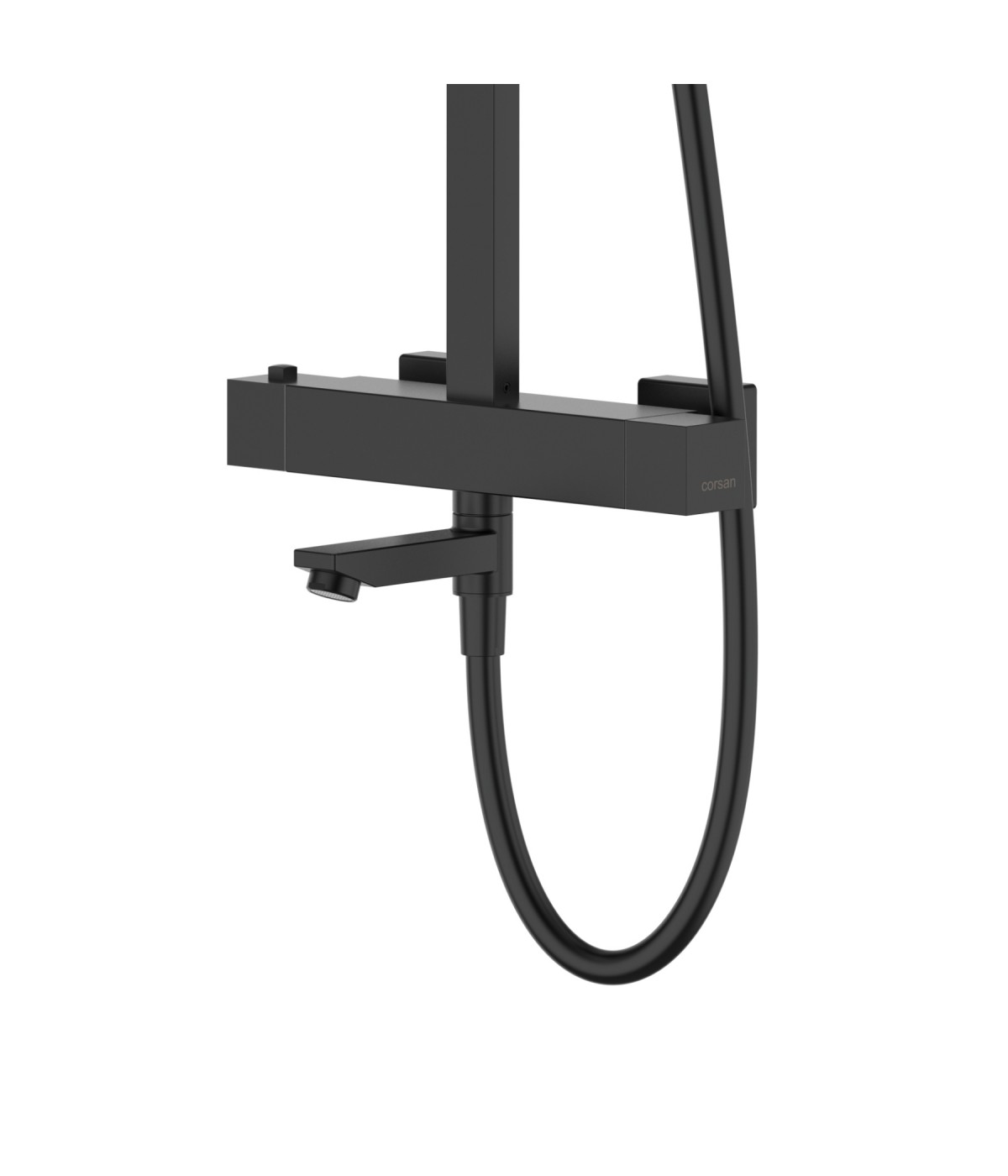 Brausegarnitur ANGOS Schwarz Thermostatisch mit Auslauf, Duschsäule