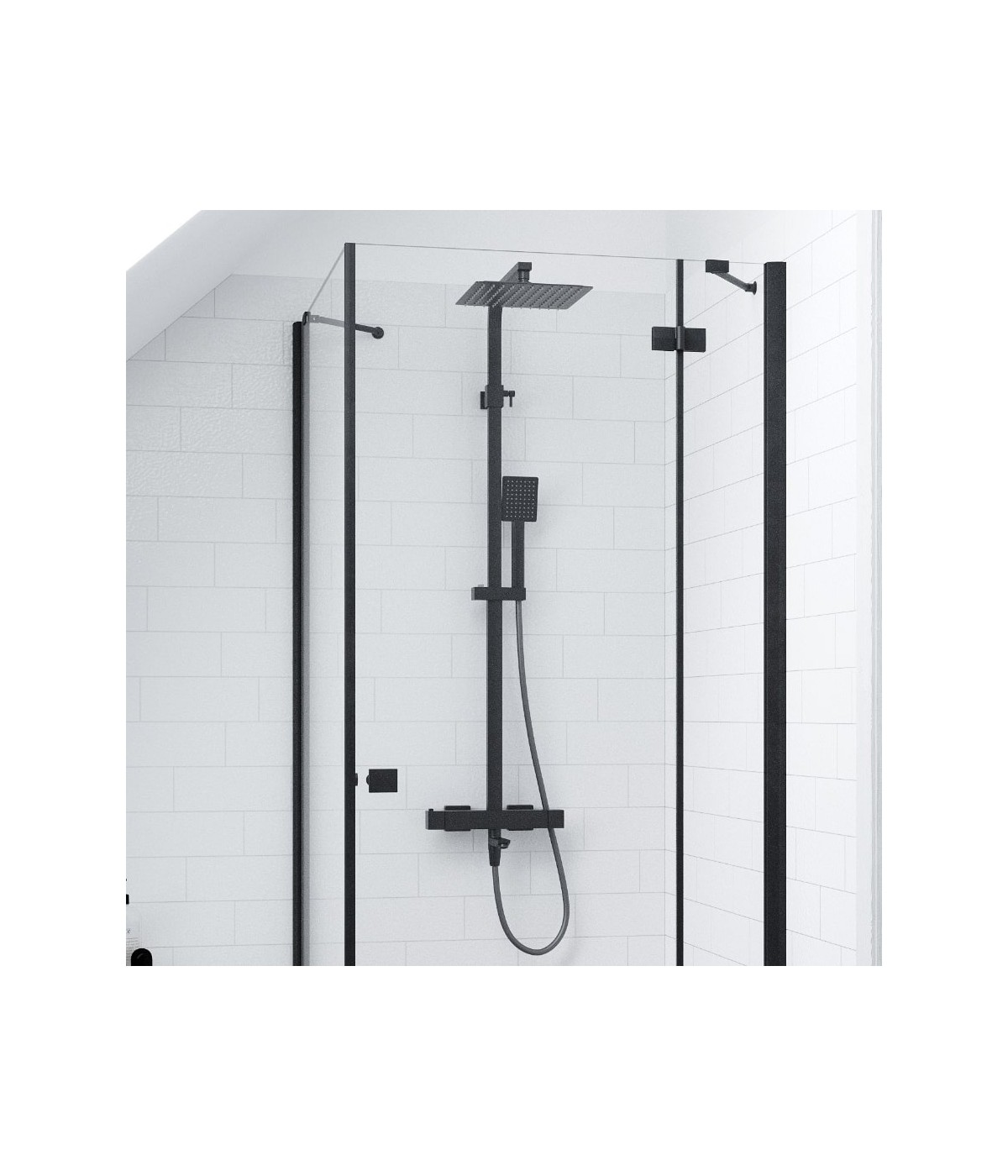 Brausegarnitur ANGOS Schwarz Thermostatisch mit Auslauf, Duschsäule