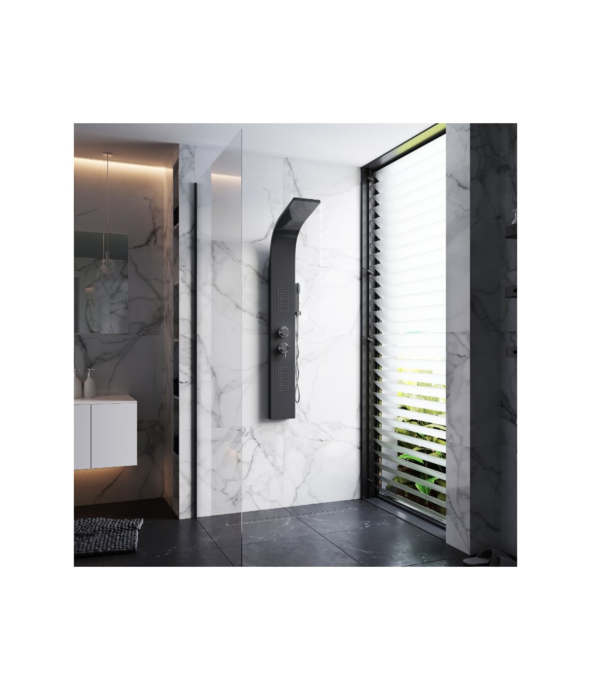 Duschpaneel ALTO Schwarz Edelstahl Massage Wasserfall