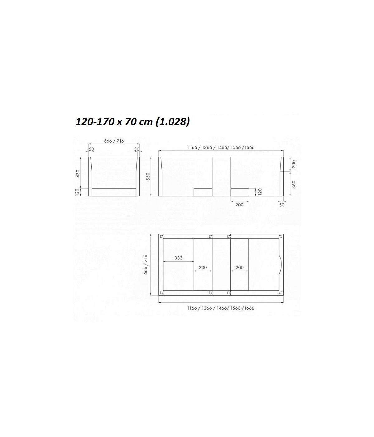 Styroporträger Wannenträger für Badewanne 120-170x70 1.028