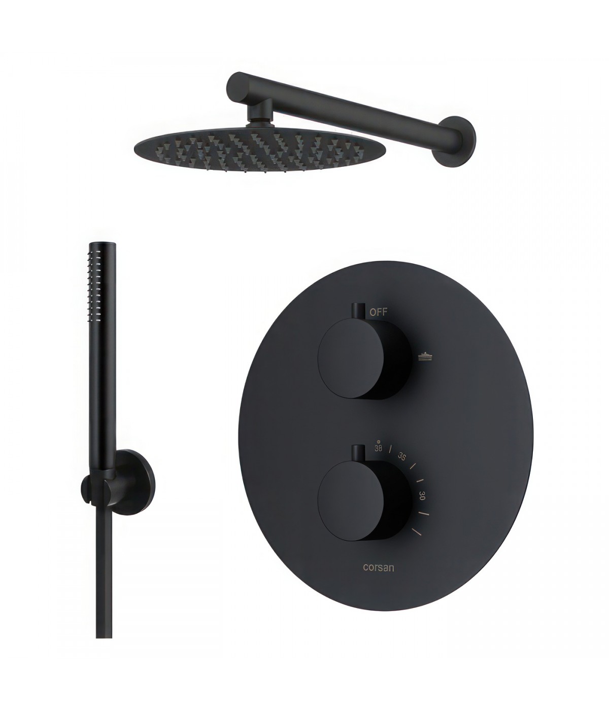 Duschsystem Unterputz Armatur Set LUGO Schwarz Thermostatisch