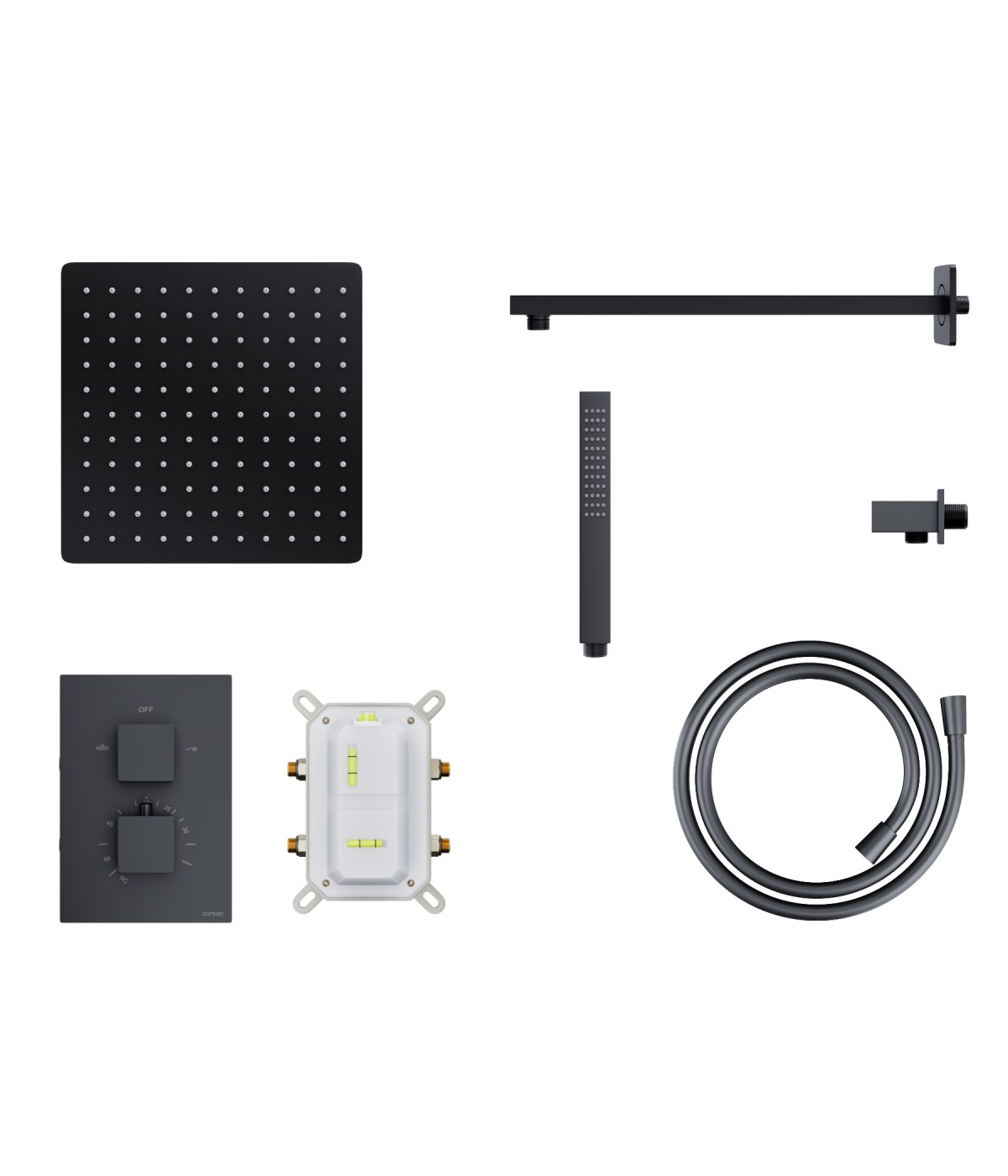 Duschsystem Unterputz Armatur Set ANGOS Schwarz Thermostatisch
