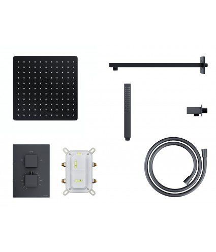 Duschsystem Unterputz Armatur Set ANGOS Schwarz Thermostatisch