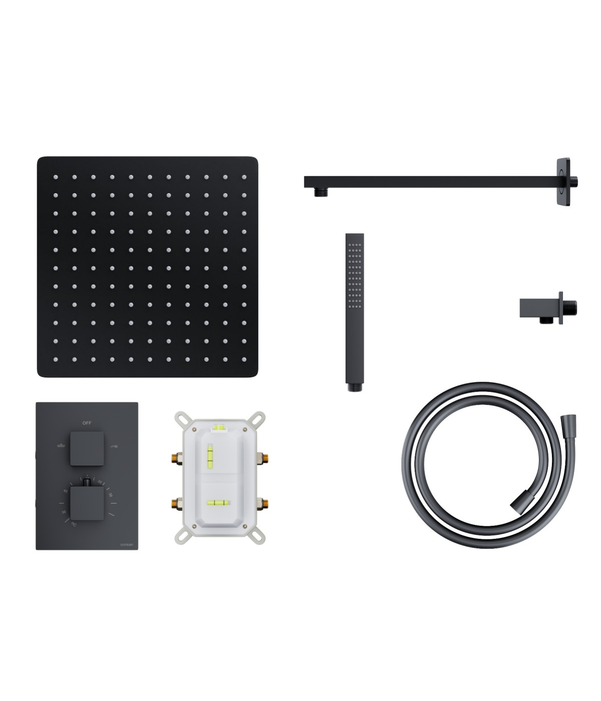 Duschsystem Unterputz Armatur Set ANGOS Schwarz Thermostatisch