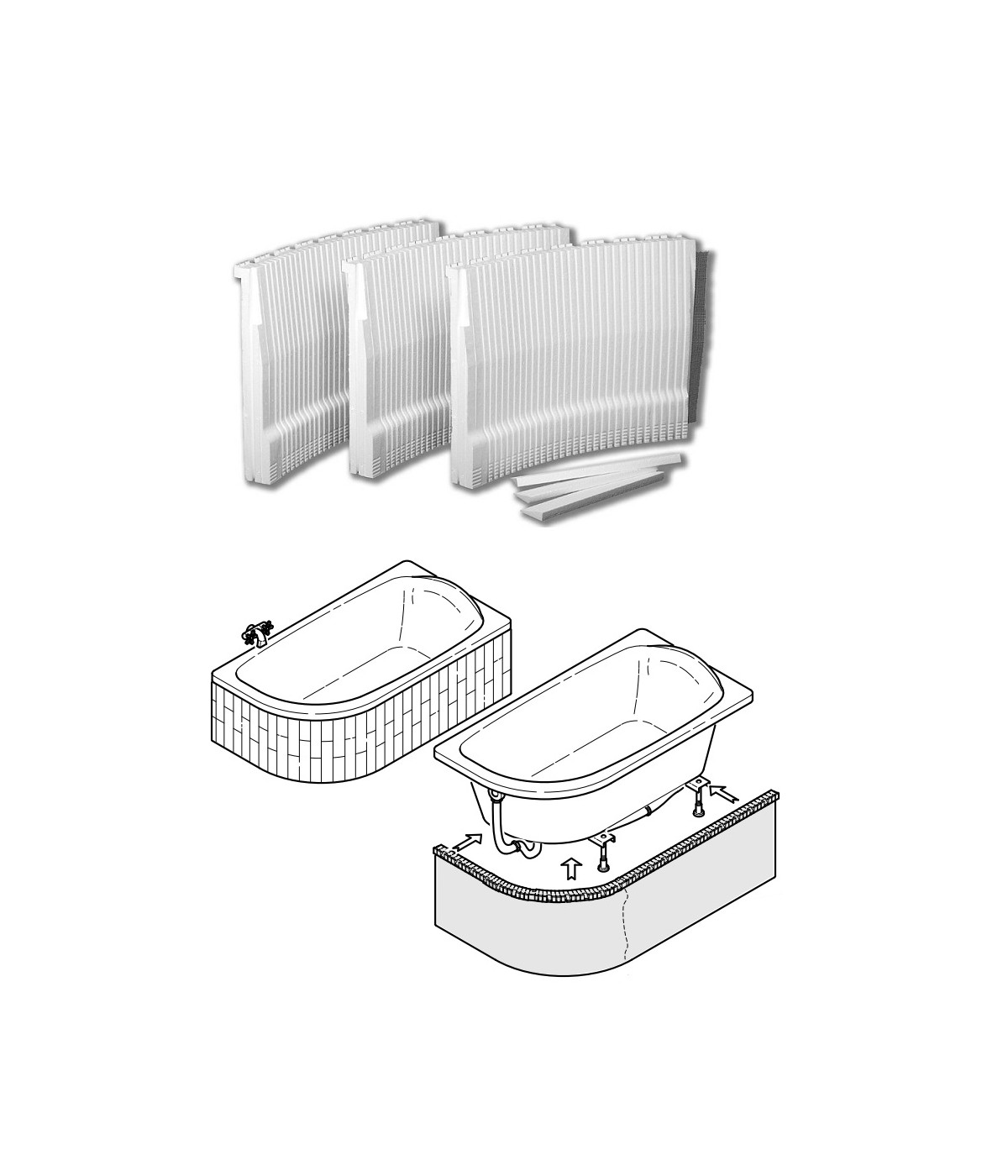 Verkleidung Styropor LED universell Eckbadewanne 1.040LED
