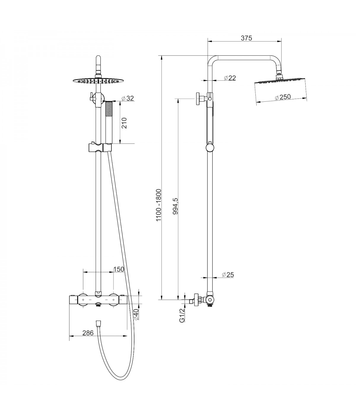 Brausegarnitur LUGO Chrom Thermostatisch Duschsäule