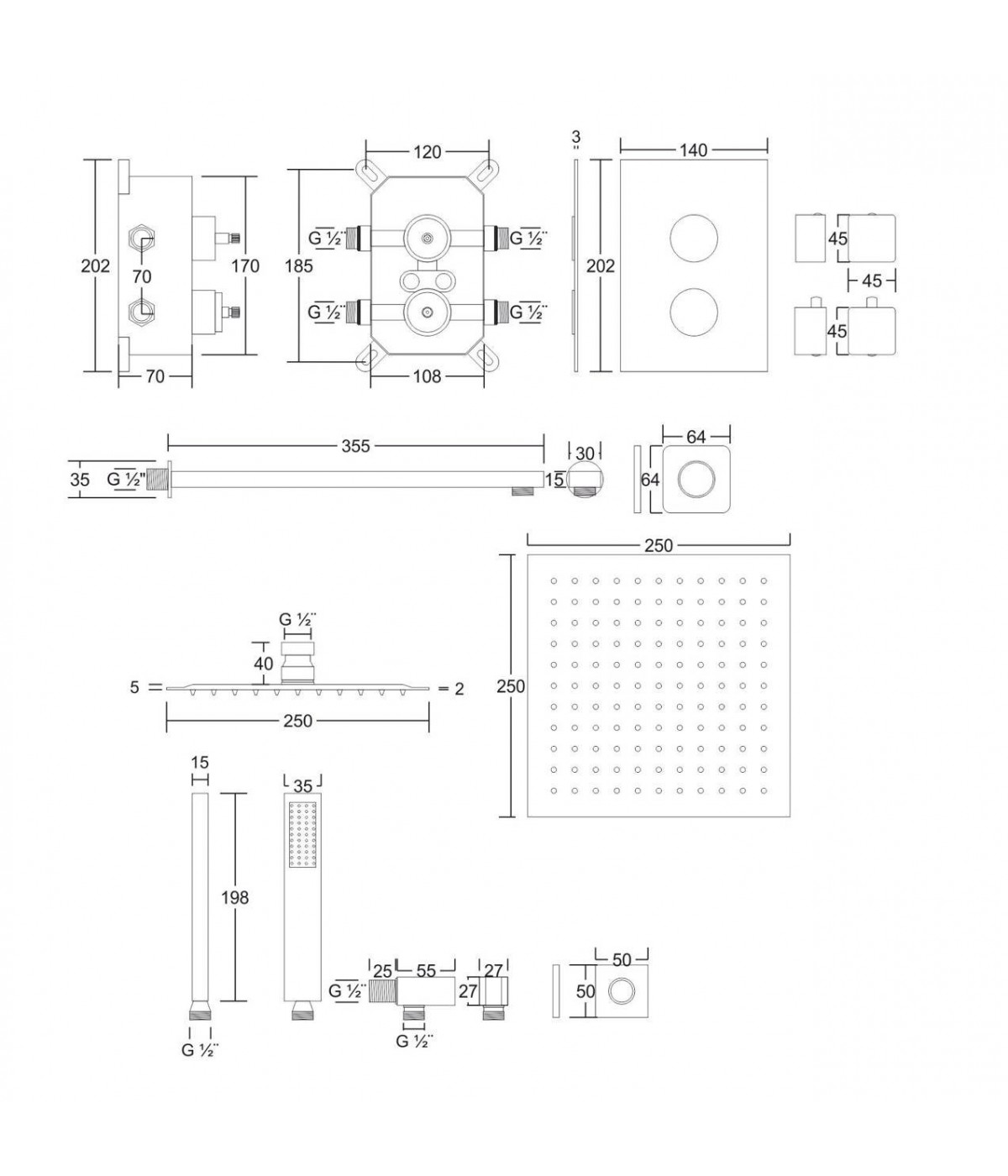Duschsystem Unterputz Armatur Set ADOUR Chrom Thermostatisch