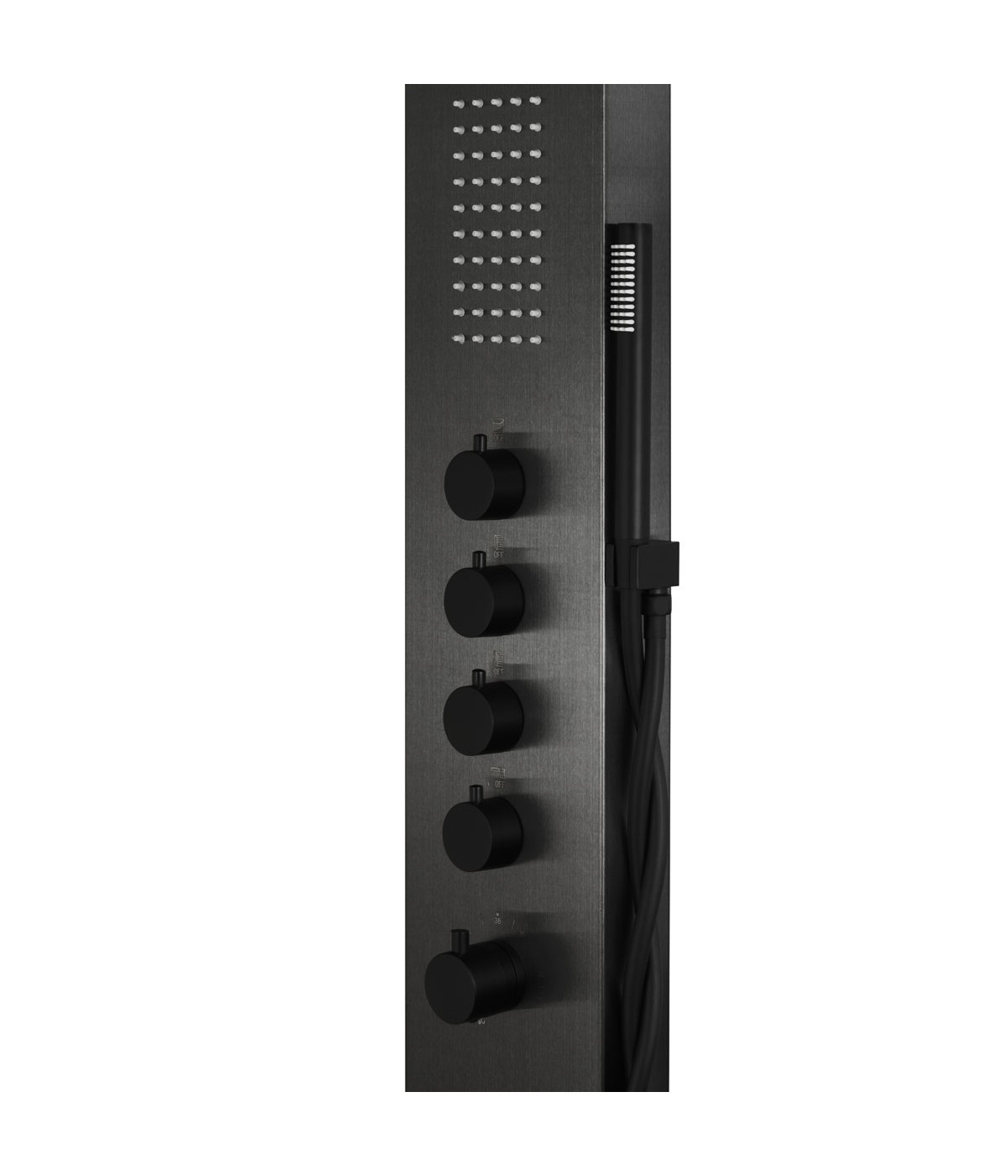 Duschpaneel SAMSARA Schwarz Thermostatisch mit Auslauf, Edelstahl Massage Wasserfall