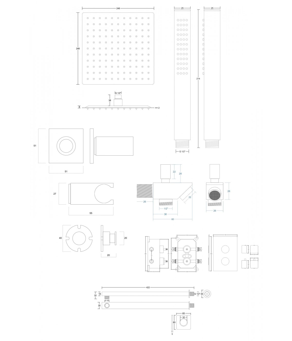 Duschsystem Unterputz Armatur Set ANGOS Chrom Thermostatisch