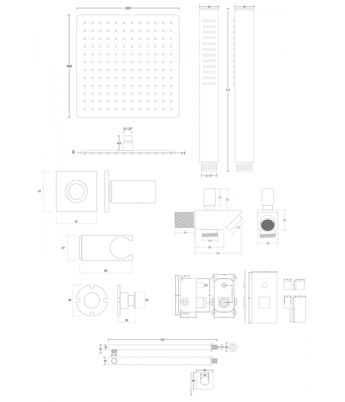 Duschsystem Unterputz Armatur Set ANGOS Chrom