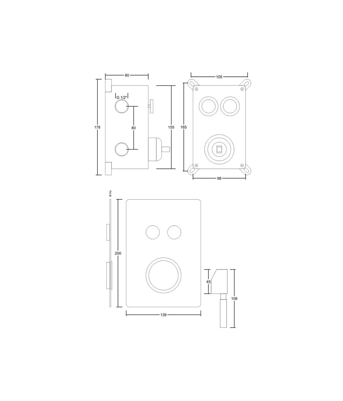 Brausebatterie Unterputz BOX Chrom Verdeckter Einbau Duschbatterie