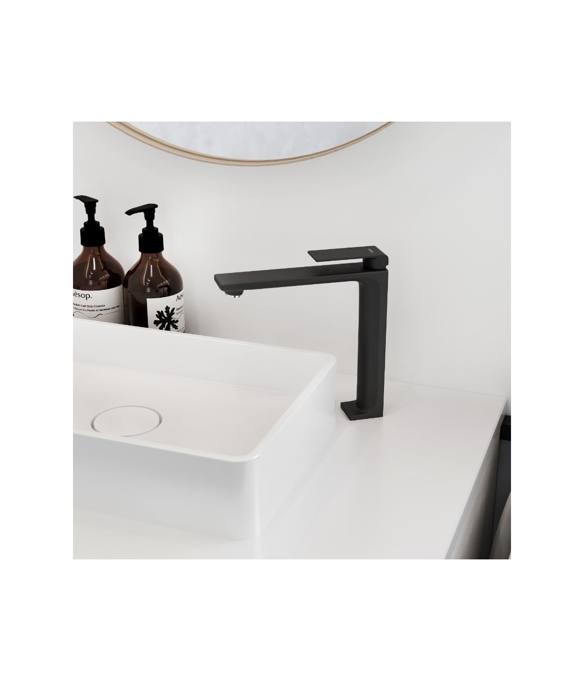 Waschtischarmatur Wasserhahn Hoch TRINO Mischbatterie für Badezimmer in Schwarz