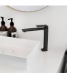 Waschtischarmatur Wasserhahn Hoch TRINO Mischbatterie für Badezimmer in Schwarz