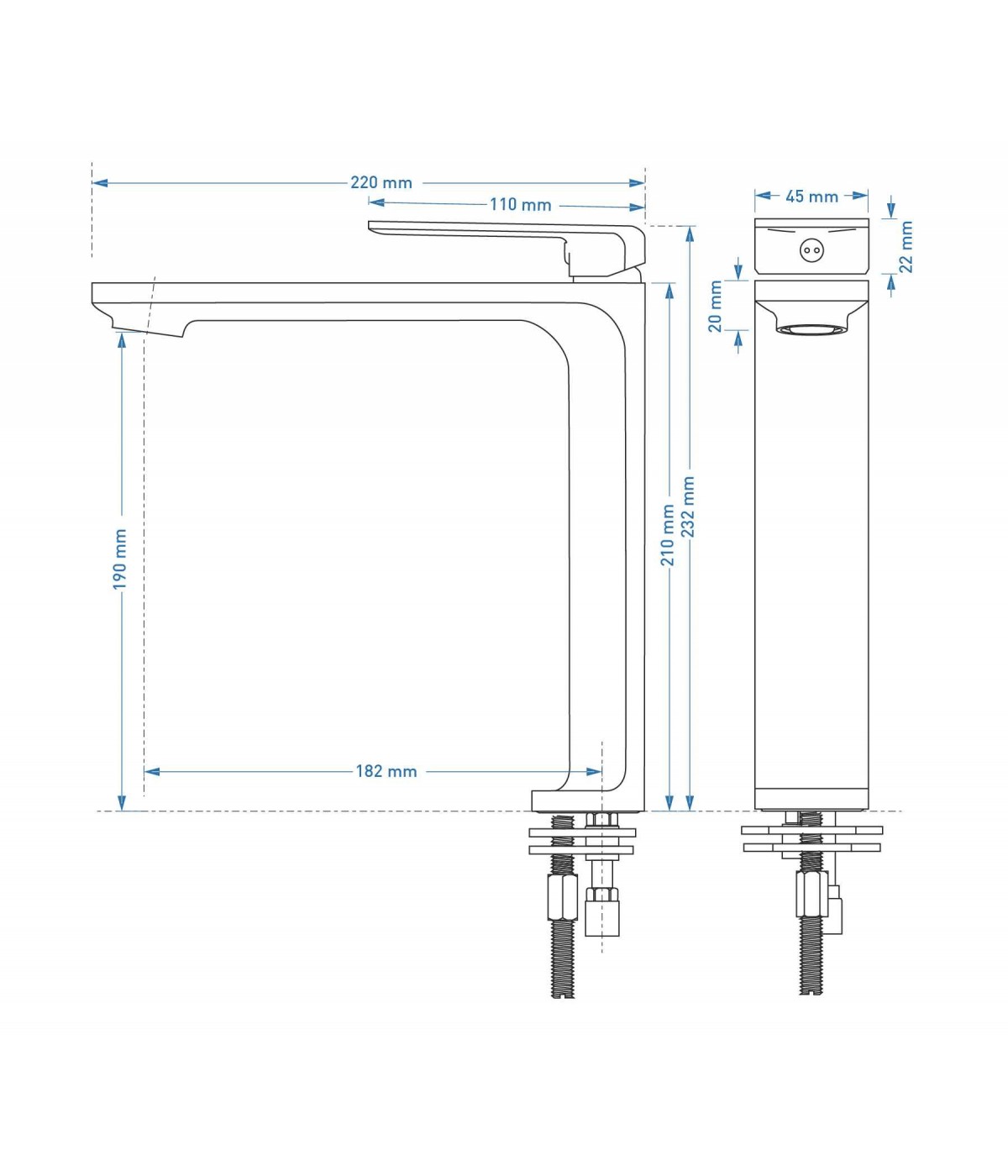 Waschtischarmatur Wasserhahn Hoch TRINO Mischbatterie für Badezimmer in Chrom