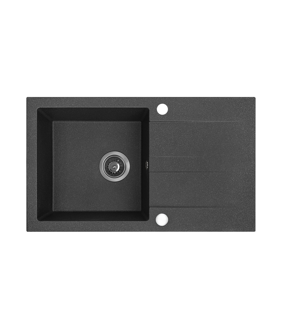 Granitspüle 1-Becken SHIRE Schwarz 44x76 mit Abtropffläche | inkl. Siphon!