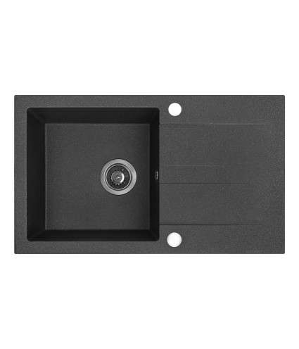 Granitspüle 1-Becken SHIRE Schwarz 44x76 mit Abtropffläche | inkl. Siphon!
