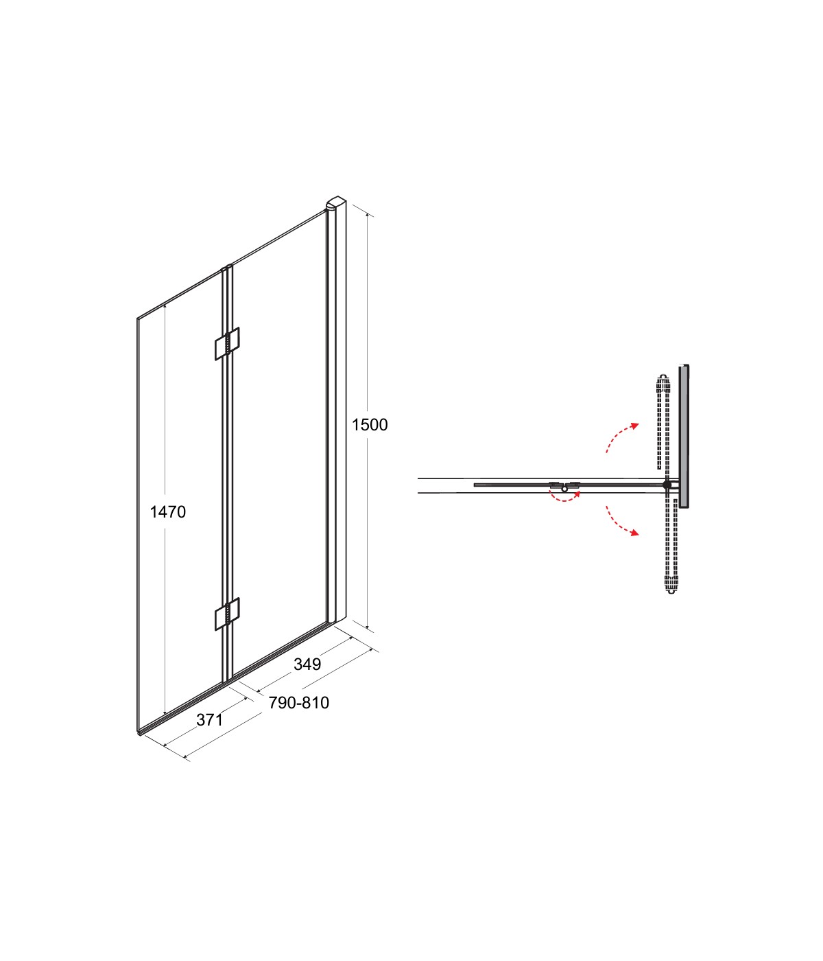 Badewannenabtrennung 2-teilig 80x150 PRESTIGIO Glas 6 mm